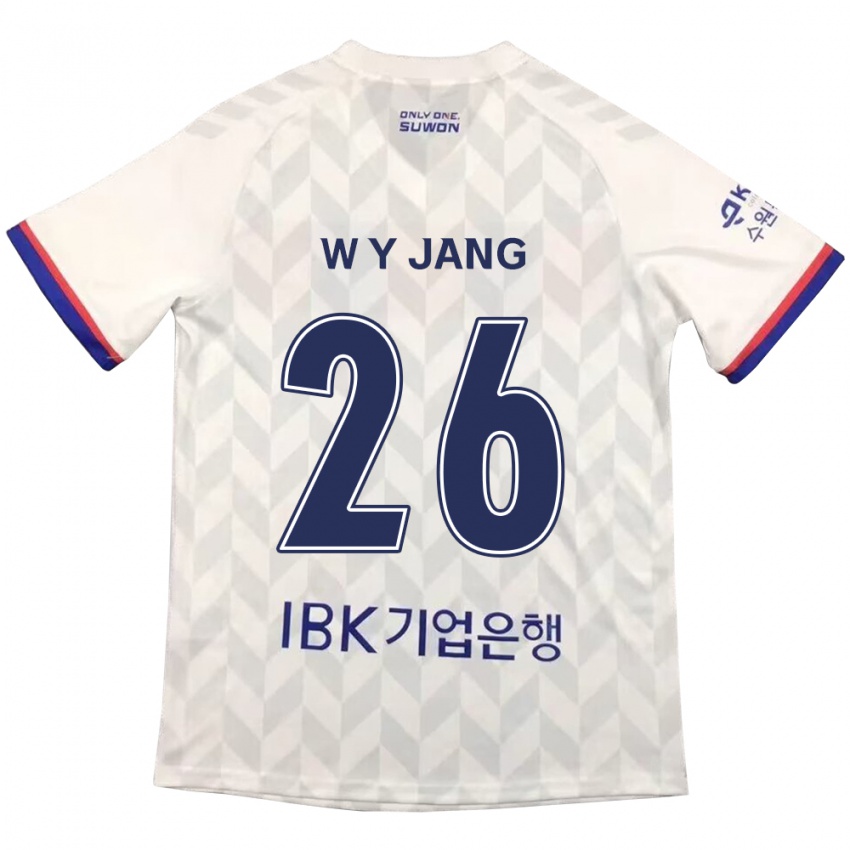 Gyermek Young-Woo Jang #26 Fehér Kék Idegenbeli Jersey 2024/25 Mez Póló Ing