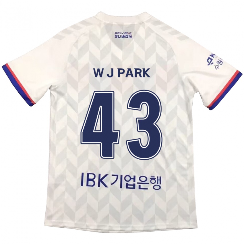 Gyermek Jin-Woo Park #43 Fehér Kék Idegenbeli Jersey 2024/25 Mez Póló Ing