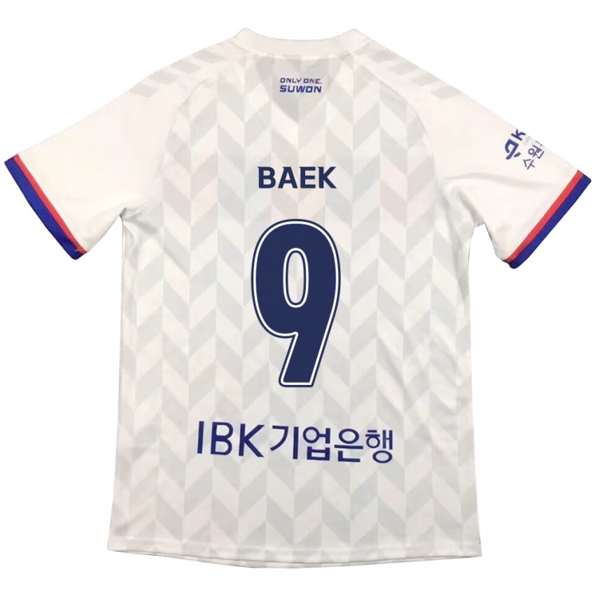 Gyermek Kyeong Baek #9 Fehér Kék Idegenbeli Jersey 2024/25 Mez Póló Ing