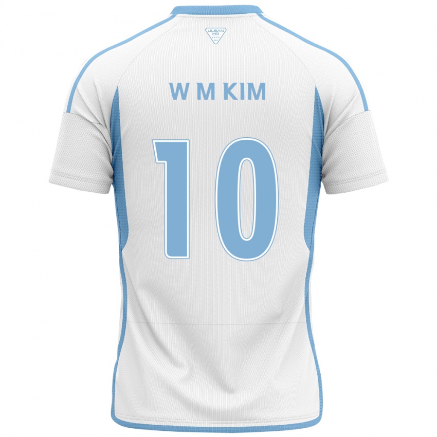 Gyermek Min-Woo Kim #10 Fehér Kék Idegenbeli Jersey 2024/25 Mez Póló Ing