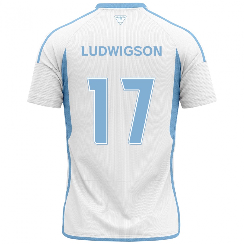 Gyermek Gustav Ludwigson #17 Fehér Kék Idegenbeli Jersey 2024/25 Mez Póló Ing