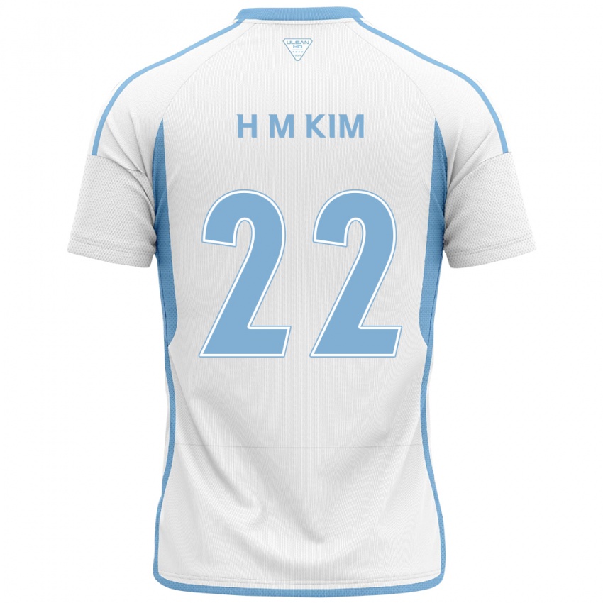 Gyermek Min-Hyuk Kim #22 Fehér Kék Idegenbeli Jersey 2024/25 Mez Póló Ing