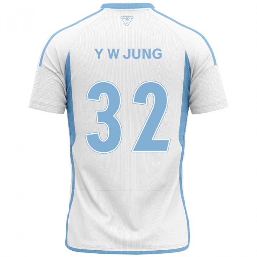 Gyermek Woo-Young Jung #32 Fehér Kék Idegenbeli Jersey 2024/25 Mez Póló Ing