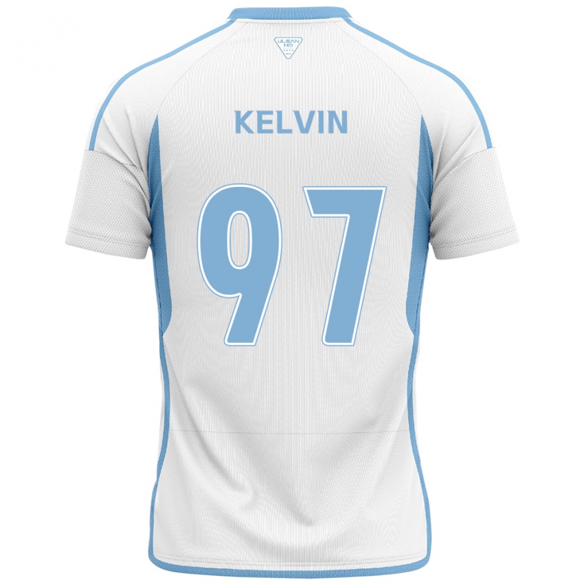 Gyermek Kelvin #97 Fehér Kék Idegenbeli Jersey 2024/25 Mez Póló Ing