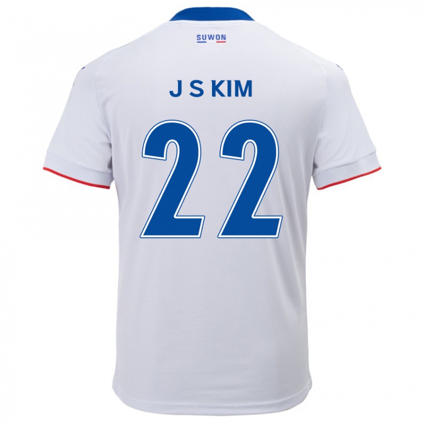 Gyermek Sang-Jun Kim #22 Fehér Kék Idegenbeli Jersey 2024/25 Mez Póló Ing