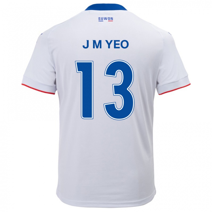 Gyermek Min-Jun Yeo #13 Fehér Kék Idegenbeli Jersey 2024/25 Mez Póló Ing