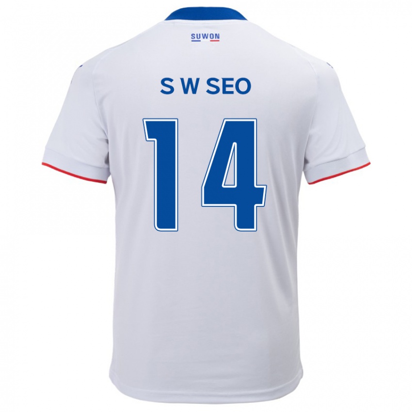 Gyermek Woo-Seong Seo #14 Fehér Kék Idegenbeli Jersey 2024/25 Mez Póló Ing