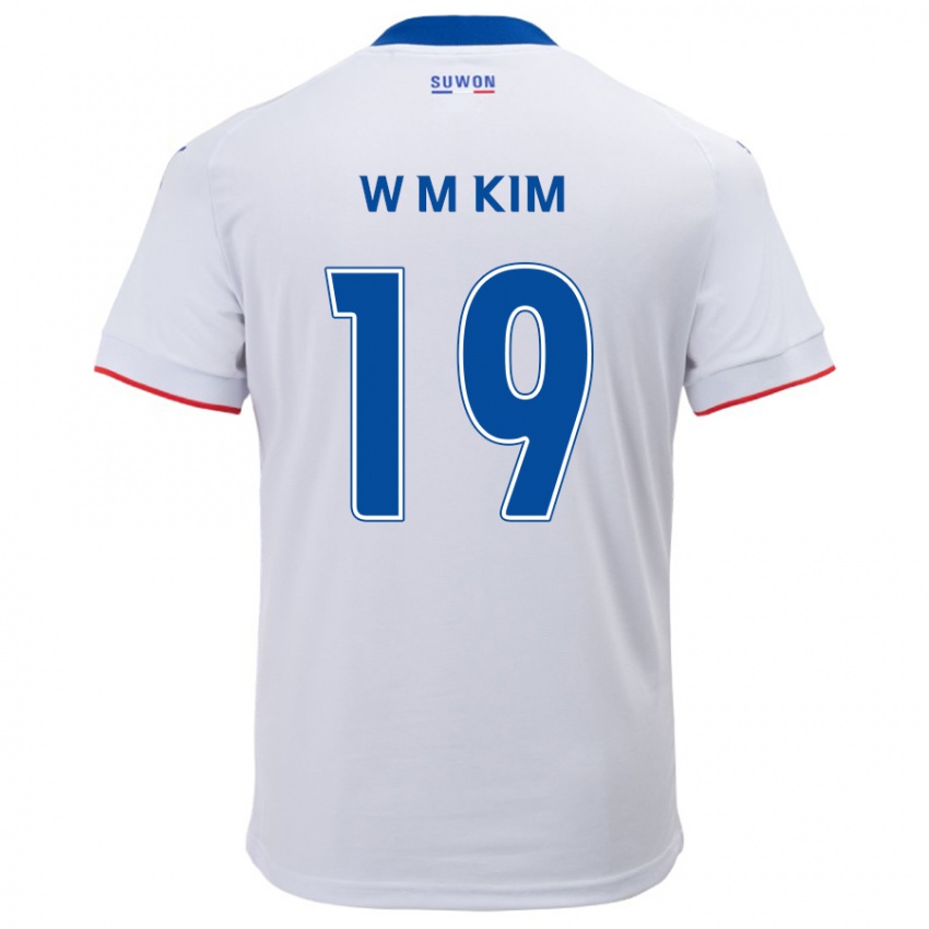 Gyermek Min-Woo Kim #19 Fehér Kék Idegenbeli Jersey 2024/25 Mez Póló Ing