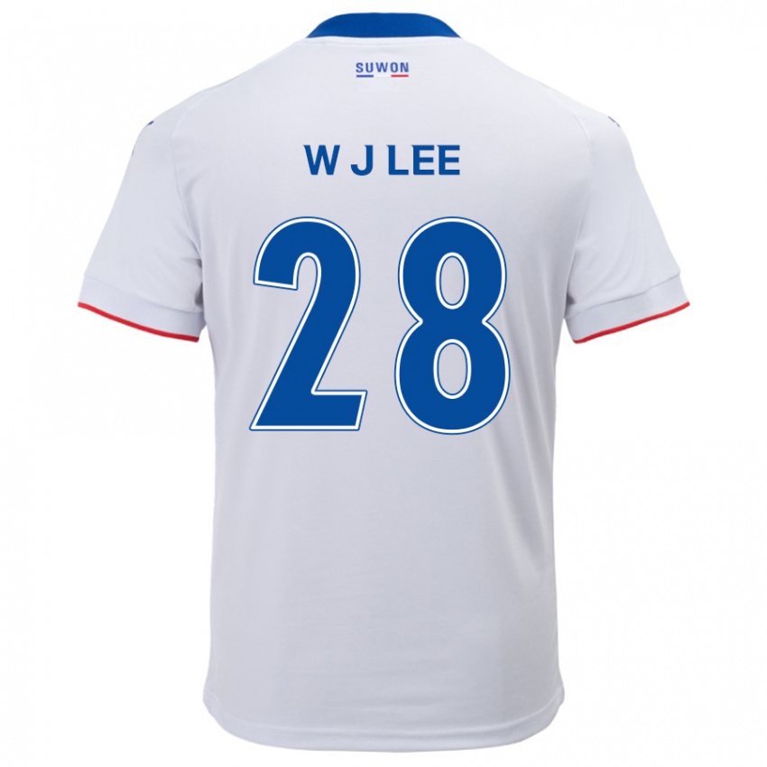 Gyermek Jun-Woo Lee #28 Fehér Kék Idegenbeli Jersey 2024/25 Mez Póló Ing