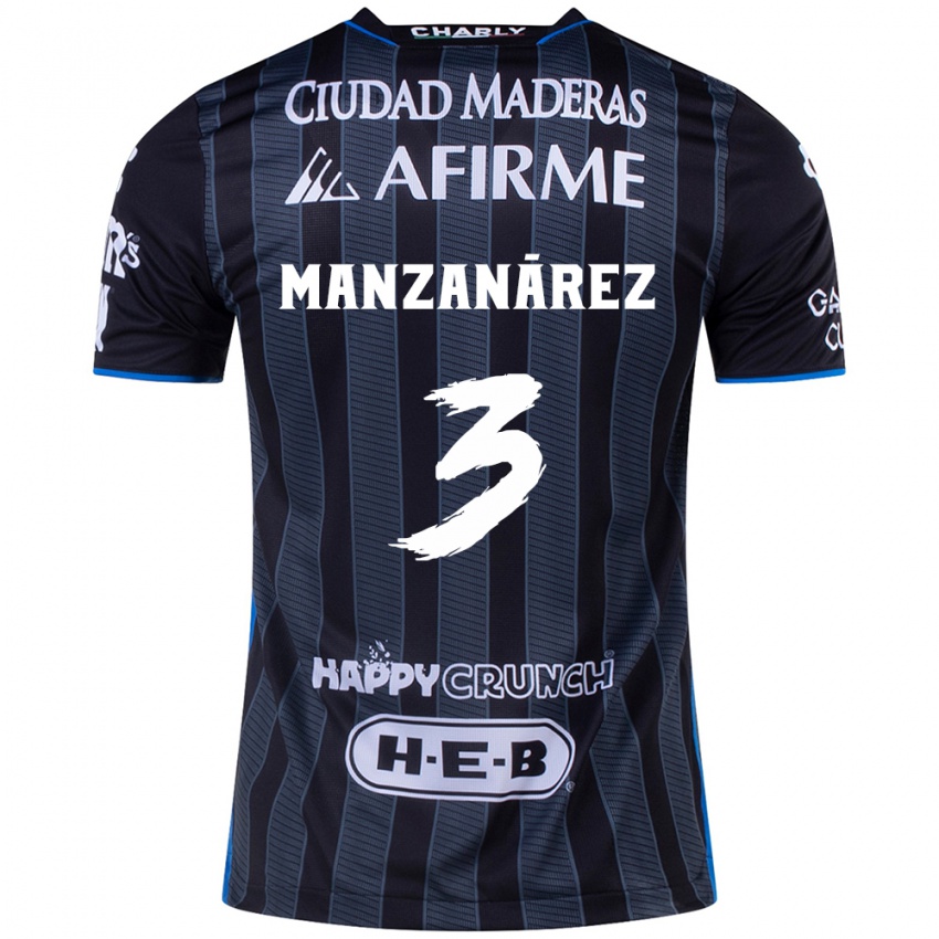 Gyermek Óscar Manzanárez #3 Fehér Fekete Idegenbeli Jersey 2024/25 Mez Póló Ing