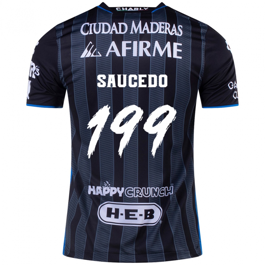 Gyermek Christian Saucedo #199 Fehér Fekete Idegenbeli Jersey 2024/25 Mez Póló Ing