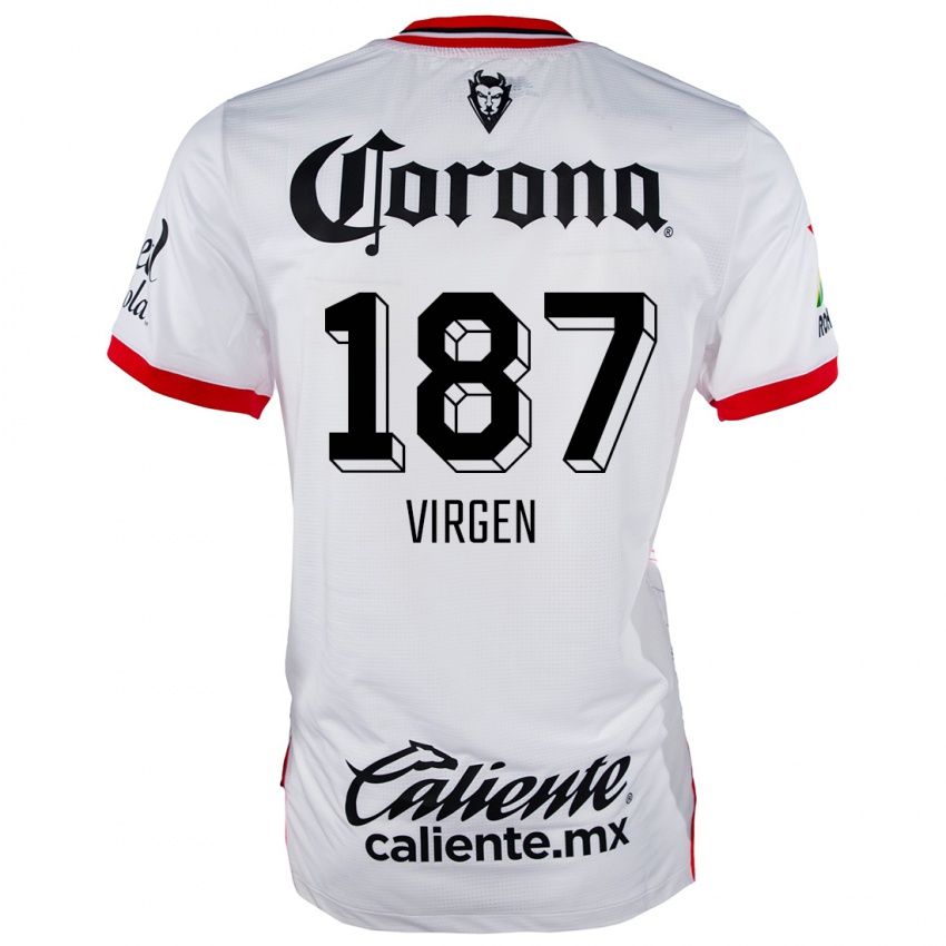 Gyermek Oswaldo Virgen #187 Fehér Piros Idegenbeli Jersey 2024/25 Mez Póló Ing