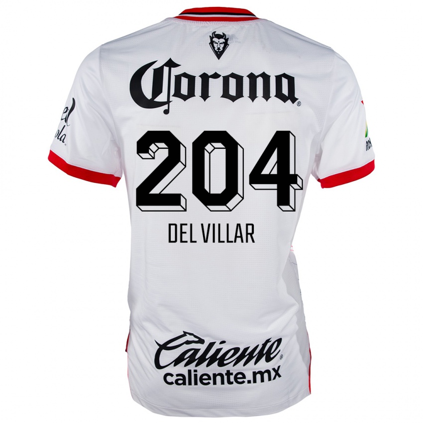 Gyermek Everardo Del Villar #204 Fehér Piros Idegenbeli Jersey 2024/25 Mez Póló Ing