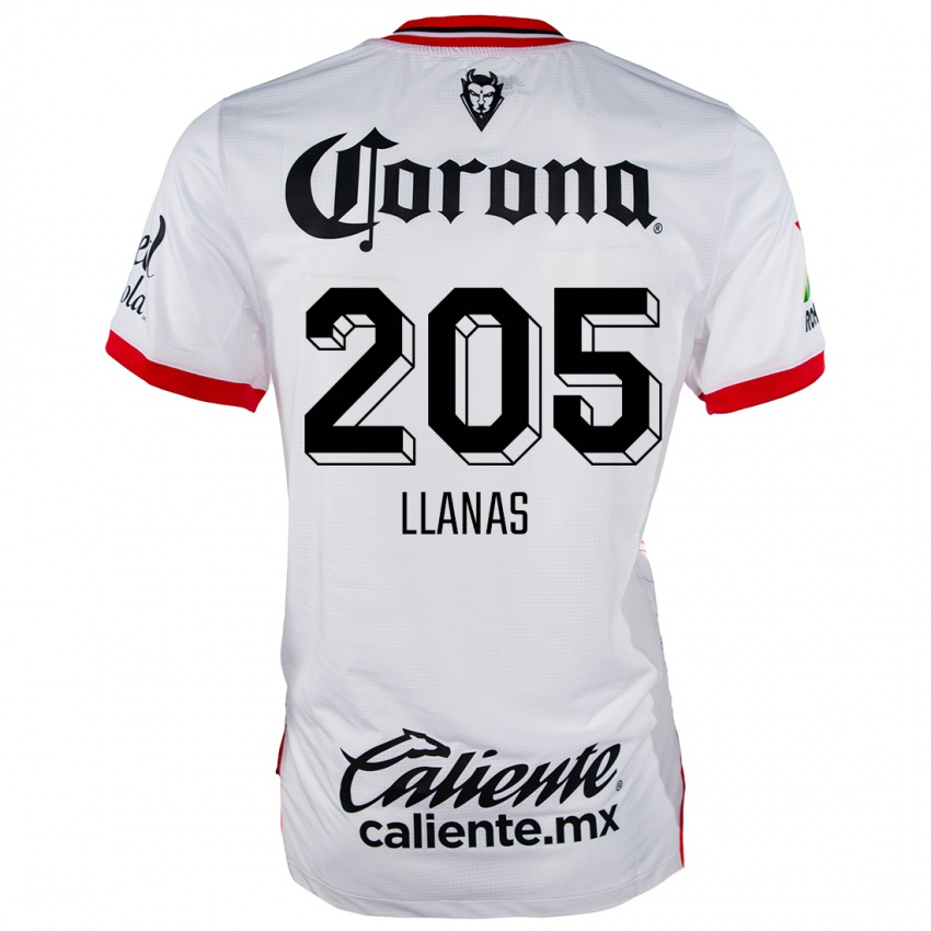 Gyermek Emmanuel Llanas #205 Fehér Piros Idegenbeli Jersey 2024/25 Mez Póló Ing