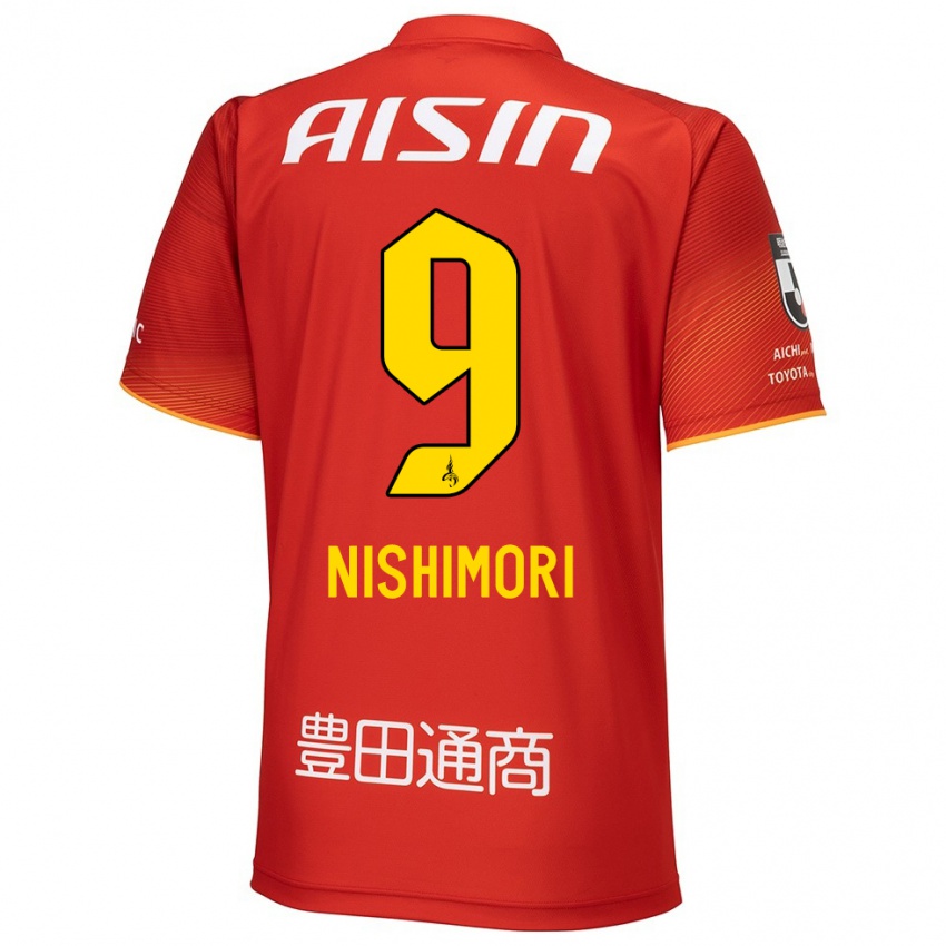 Férfi Naoto Nishimori #9 Piros Fehér Sárga Hazai Jersey 2024/25 Mez Póló Ing