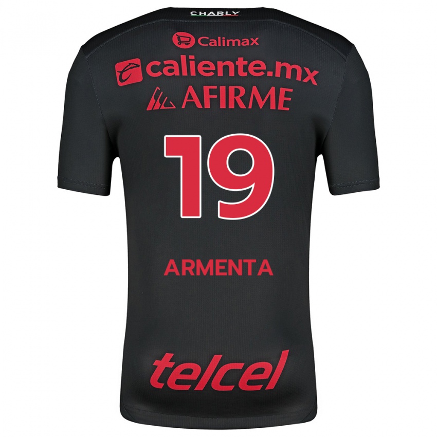 Férfi Eduardo Armenta #19 Fekete Piros Hazai Jersey 2024/25 Mez Póló Ing