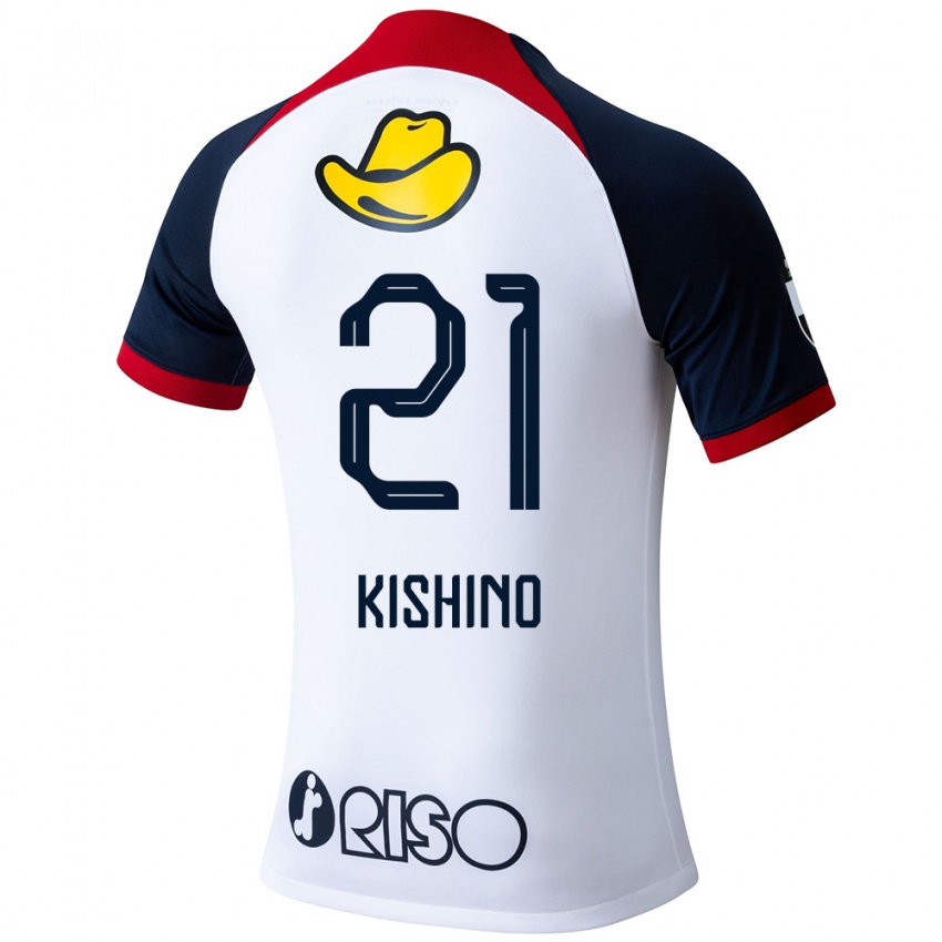 Férfi Eita Kishino #21 Fehér Kék Piros Idegenbeli Jersey 2024/25 Mez Póló Ing