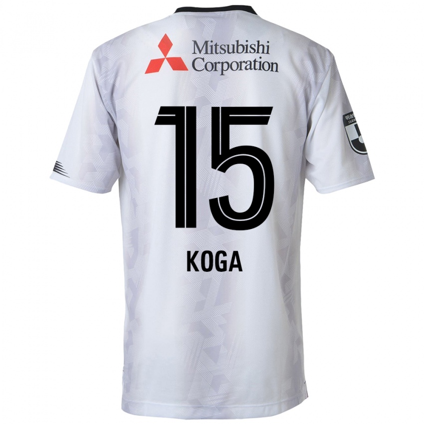 Férfi Shun Koga #15 Fehér Fekete Idegenbeli Jersey 2024/25 Mez Póló Ing