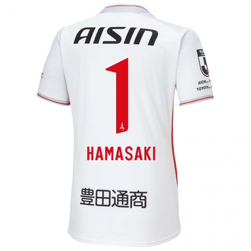 Férfi Shiki Hamasaki #1 Fehér Sárga Piros Idegenbeli Jersey 2024/25 Mez Póló Ing