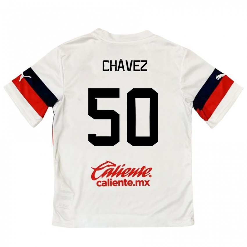 Férfi Mateo Chávez #50 Fehér Piros Idegenbeli Jersey 2024/25 Mez Póló Ing