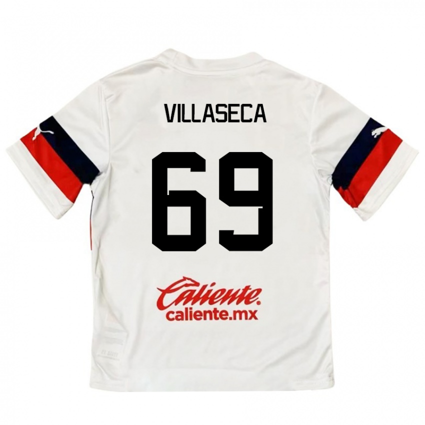 Női Daniel Villaseca #69 Fehér Piros Idegenbeli Jersey 2024/25 Mez Póló Ing