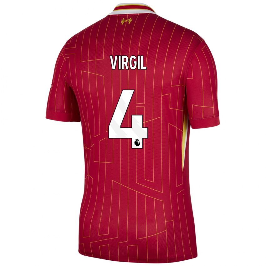 Gyermek Virgil Van Dijk #4 Piros Sárga Fehér Hazai Jersey 2024/25 Mez Póló Ing