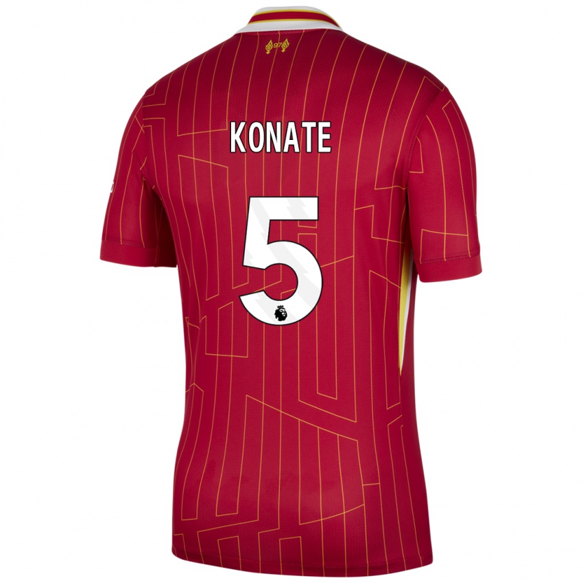 Gyermek Ibrahima Konate #5 Piros Sárga Fehér Hazai Jersey 2024/25 Mez Póló Ing