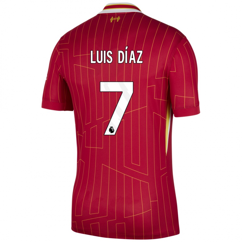 Gyermek Luis Diaz #7 Piros Sárga Fehér Hazai Jersey 2024/25 Mez Póló Ing