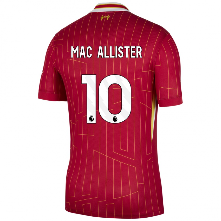 Gyermek Alexis Mac Allister #10 Piros Sárga Fehér Hazai Jersey 2024/25 Mez Póló Ing