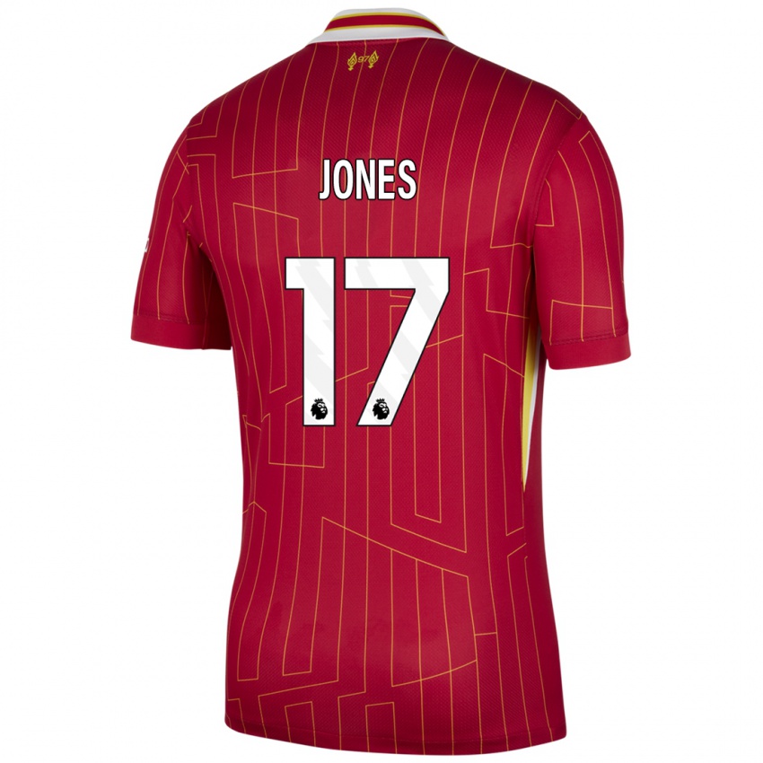 Gyermek Curtis Jones #17 Piros Sárga Fehér Hazai Jersey 2024/25 Mez Póló Ing