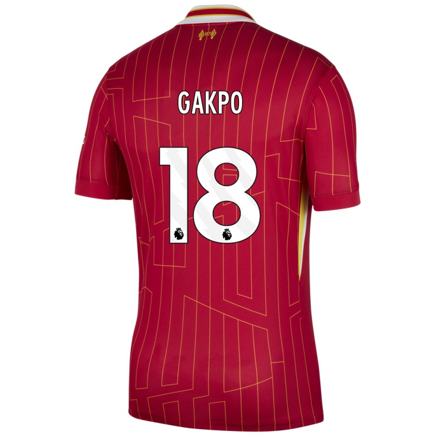 Gyermek Cody Gakpo #18 Piros Sárga Fehér Hazai Jersey 2024/25 Mez Póló Ing