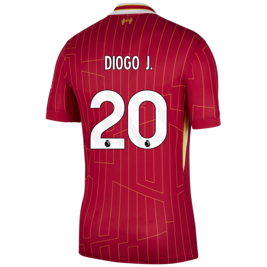 Gyermek Diogo Jota #20 Piros Sárga Fehér Hazai Jersey 2024/25 Mez Póló Ing