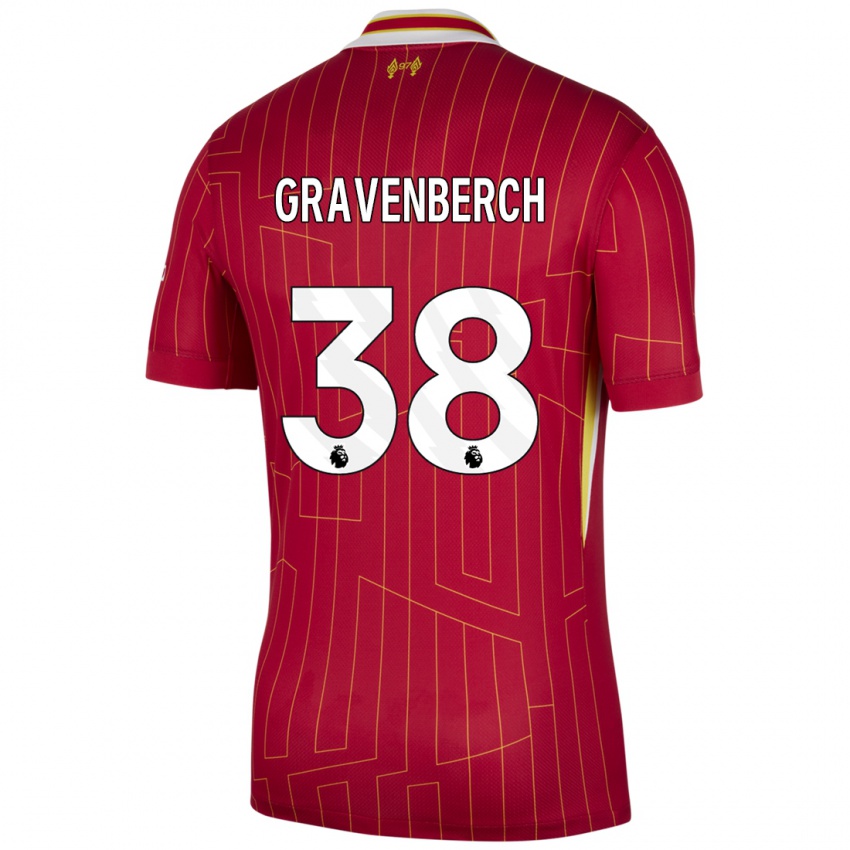 Gyermek Ryan Gravenberch #38 Piros Sárga Fehér Hazai Jersey 2024/25 Mez Póló Ing