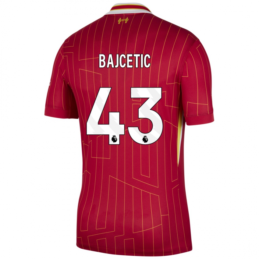 Gyermek Stefan Bajcetic #43 Piros Sárga Fehér Hazai Jersey 2024/25 Mez Póló Ing