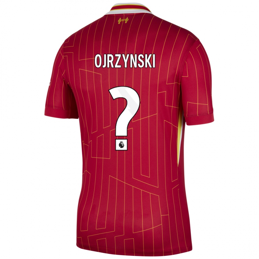 Gyermek Jakub Ojrzynski #0 Piros Sárga Fehér Hazai Jersey 2024/25 Mez Póló Ing