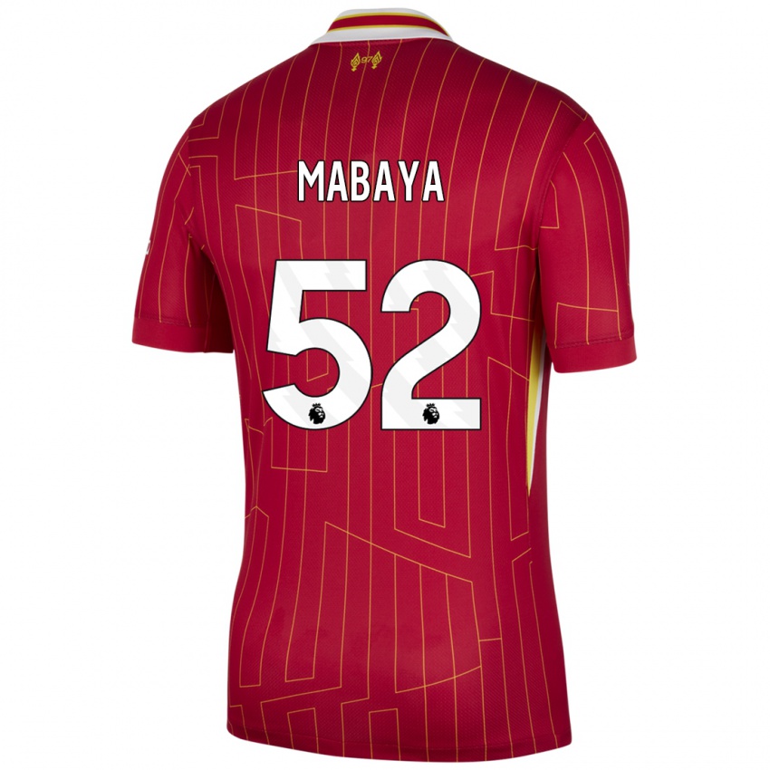 Gyermek Isaac Mabaya #52 Piros Sárga Fehér Hazai Jersey 2024/25 Mez Póló Ing