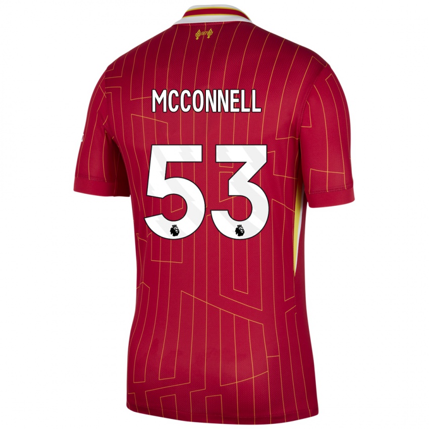 Gyermek James Mcconnell #53 Piros Sárga Fehér Hazai Jersey 2024/25 Mez Póló Ing