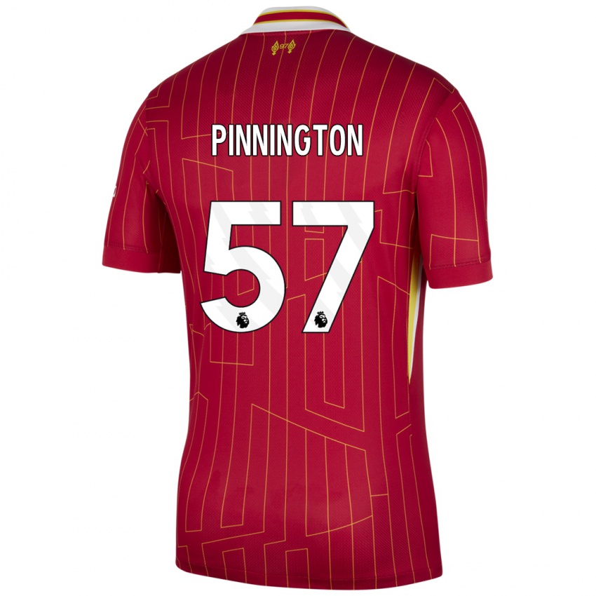 Gyermek Carter Pinnington #57 Piros Sárga Fehér Hazai Jersey 2024/25 Mez Póló Ing