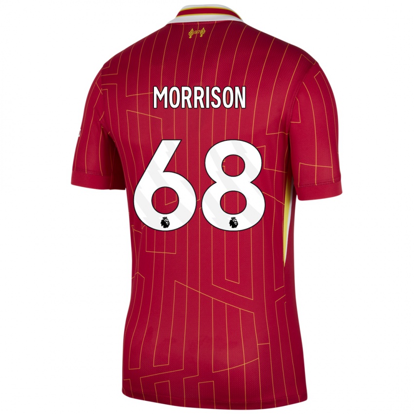 Gyermek Kieran Morrison #68 Piros Sárga Fehér Hazai Jersey 2024/25 Mez Póló Ing