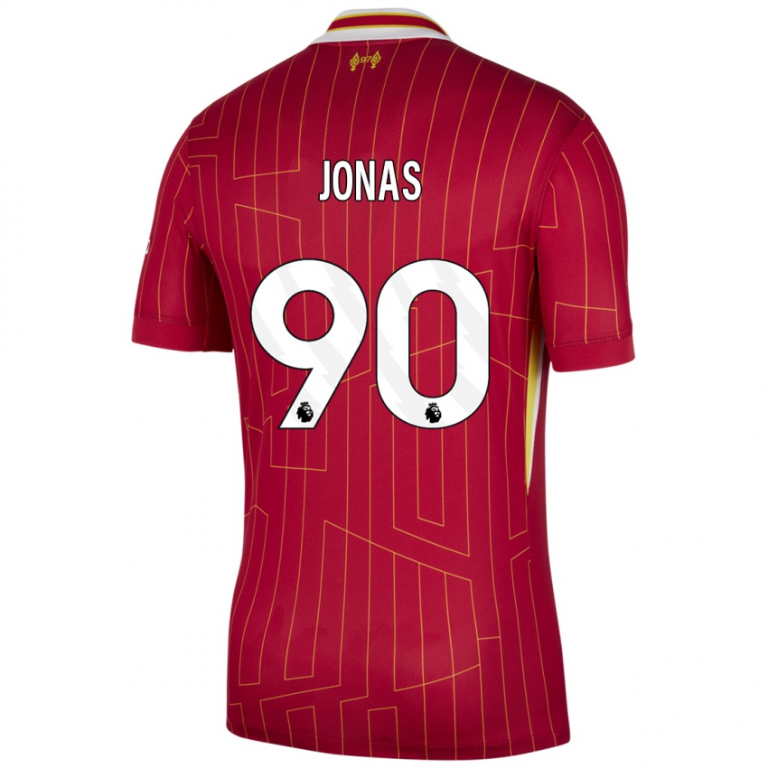 Gyermek Lee Jonas #90 Piros Sárga Fehér Hazai Jersey 2024/25 Mez Póló Ing