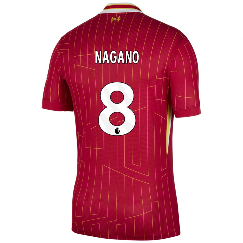 Gyermek Fūka Nagano #8 Piros Sárga Fehér Hazai Jersey 2024/25 Mez Póló Ing