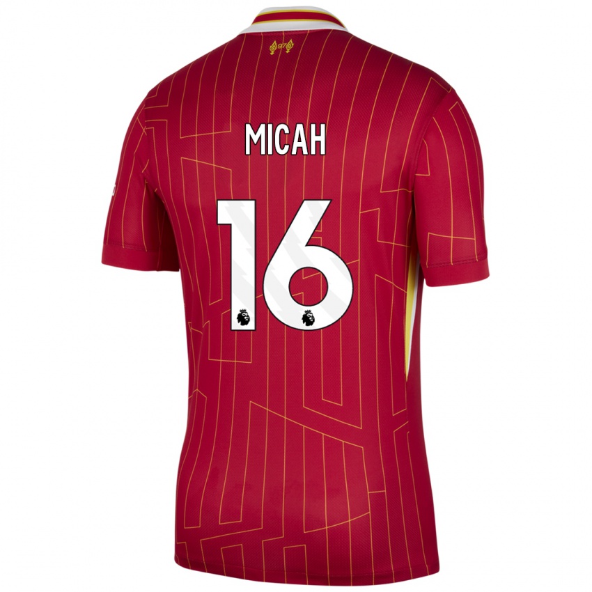 Gyermek Teagan Micah #16 Piros Sárga Fehér Hazai Jersey 2024/25 Mez Póló Ing