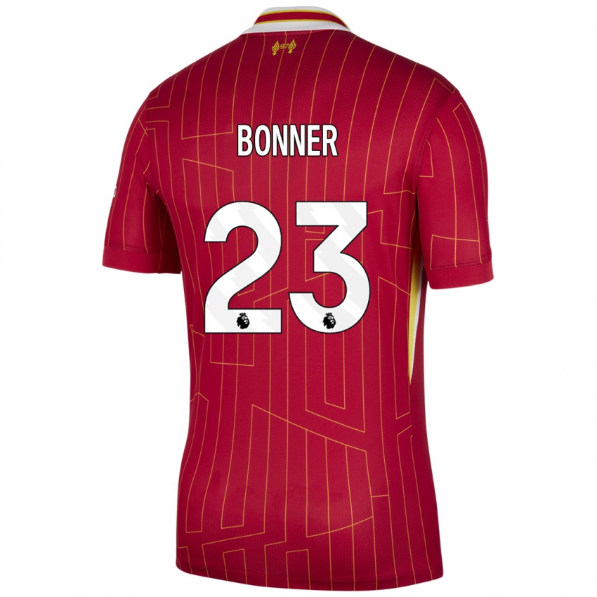 Gyermek Gemma Bonner #23 Piros Sárga Fehér Hazai Jersey 2024/25 Mez Póló Ing