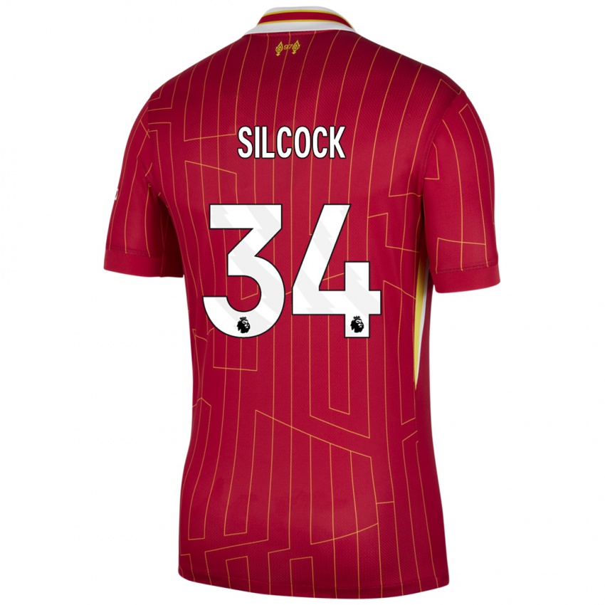 Gyermek Hannah Silcock #34 Piros Sárga Fehér Hazai Jersey 2024/25 Mez Póló Ing