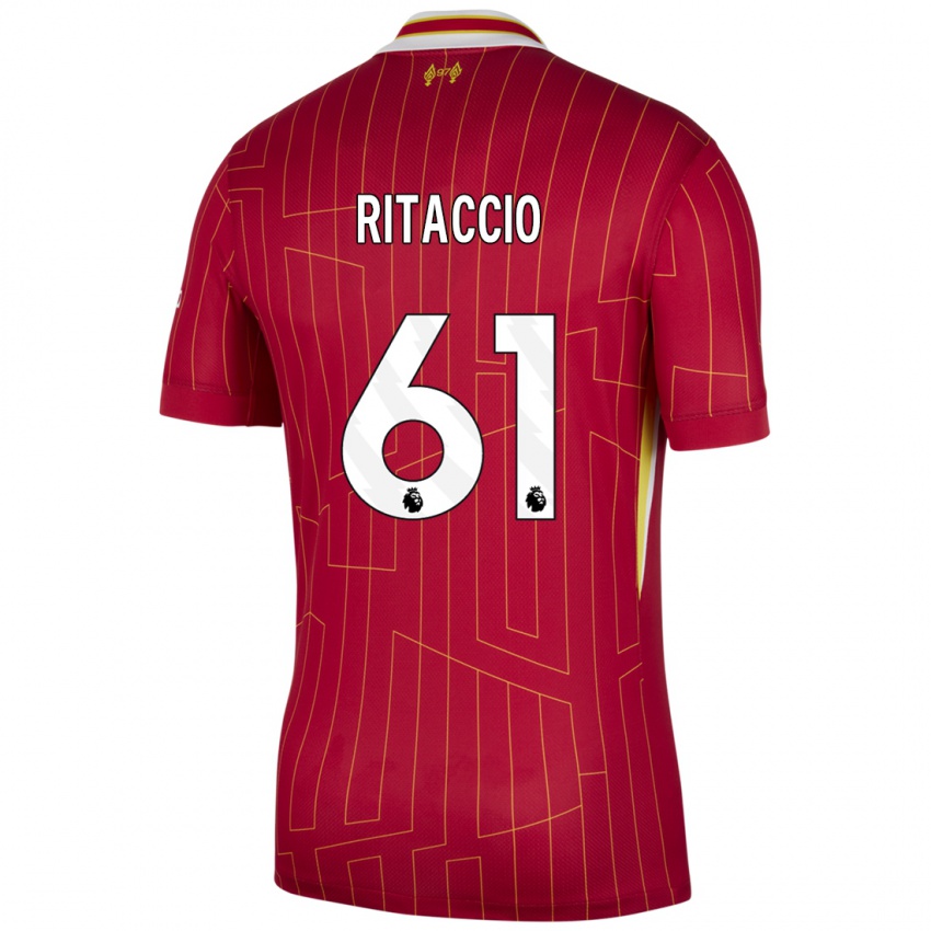 Gyermek Matteo Ritaccio #61 Piros Sárga Fehér Hazai Jersey 2024/25 Mez Póló Ing