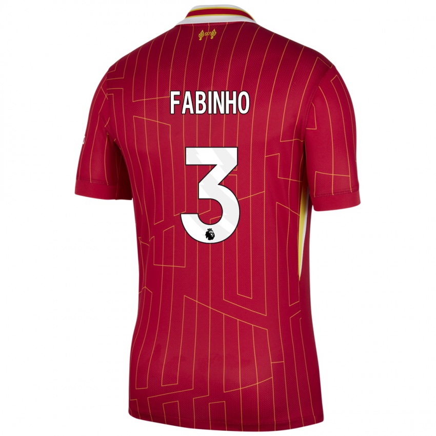 Gyermek Fabinho #3 Piros Sárga Fehér Hazai Jersey 2024/25 Mez Póló Ing