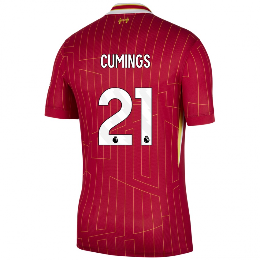 Gyermek Eartha Cumings #21 Piros Sárga Fehér Hazai Jersey 2024/25 Mez Póló Ing