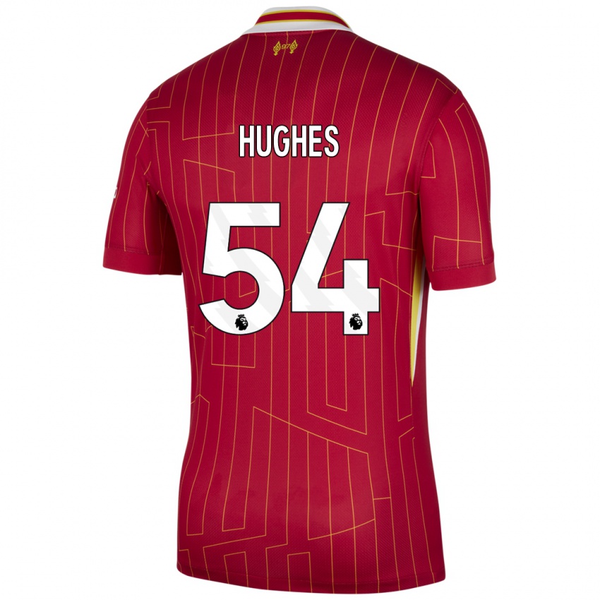 Gyermek Liam Hughes #54 Piros Sárga Fehér Hazai Jersey 2024/25 Mez Póló Ing