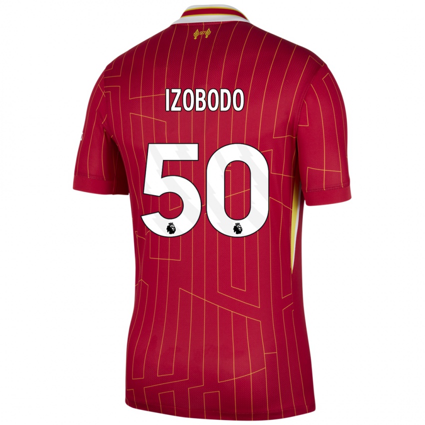 Gyermek Elijah Izobodo John #50 Piros Sárga Fehér Hazai Jersey 2024/25 Mez Póló Ing