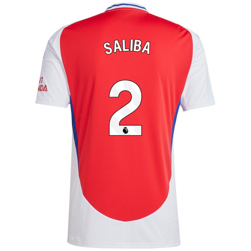 Gyermek William Saliba #2 Piros Fehér Hazai Jersey 2024/25 Mez Póló Ing